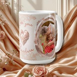 Blush Erfstuk Hart Familie Foto Aandenken Paneel Koffiemok
