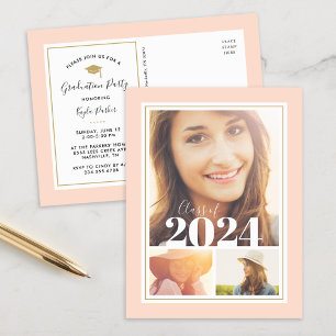 Blush et Gold 3 Photo Graduation Party Invitation