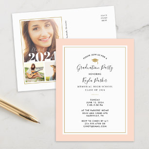 Blush et Gold 3 Photo Graduation Party Invitation