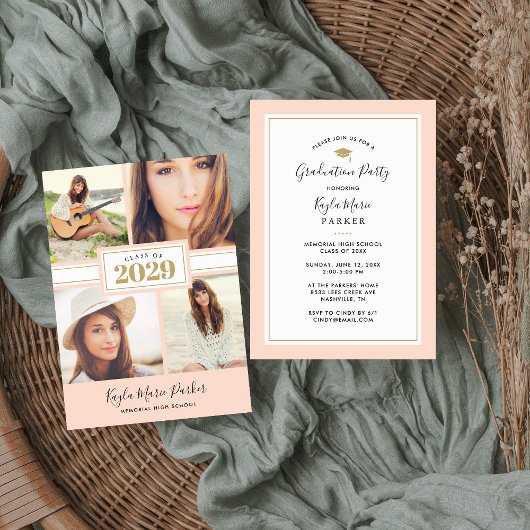 Blush et Gold | 4 Invitation à un diplôme de photo