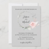 Blush et Grey Faire-part de mariage - Rose Wreath (Devant)
