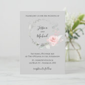 Blush et Grey Faire-part de mariage - Rose Wreath (Debout devant)