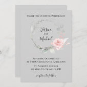 Blush et Grey Faire-part de mariage - Rose Wreath (Devant / Derrière)
