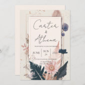 Blush et Navy Botanical Faire-part de mariage (Devant / Derrière)