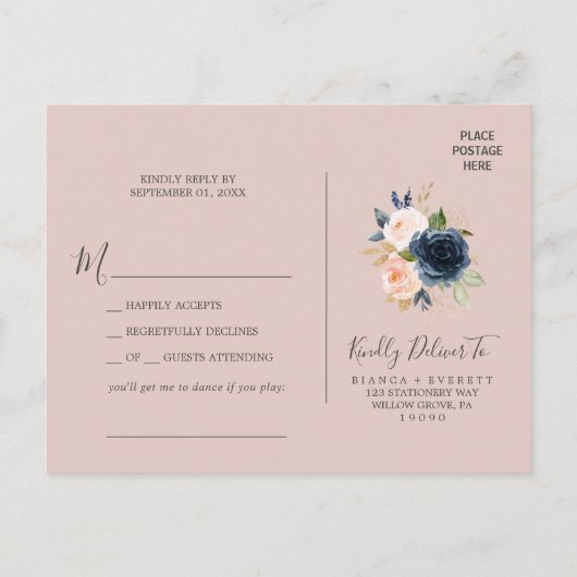 Blush et Navy | White Song Request carte postale R (Dos)