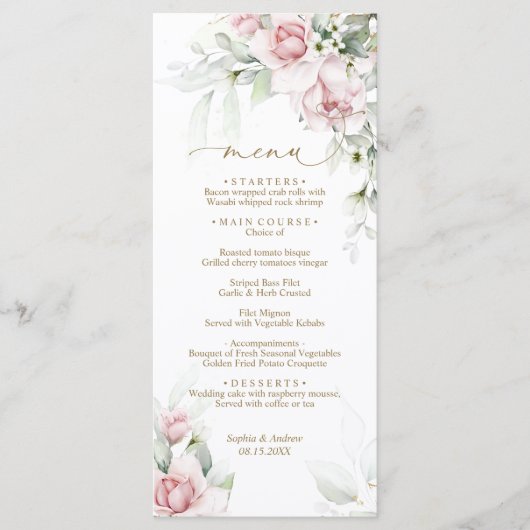 Blush & Eucalyptus Bloemen Huwelijk Menu (Voorkant)