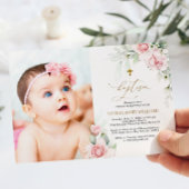 Blush & Eucalyptus Photo Baptême Invitation