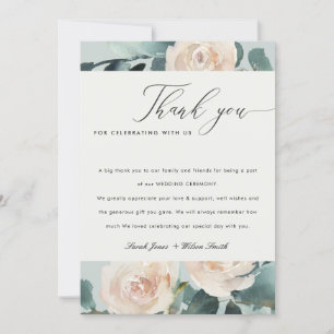 Blush Eucalyptus Roos Kraft Gray Wedding Bedankkaart
