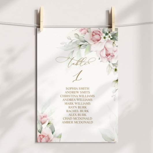 Blush & Eucalyptus Tabel Nummer 1 Zitdiagram Kaart