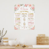 Blush Floral 1st Birthday Milestone Birth Stats P Poster (Keuken)