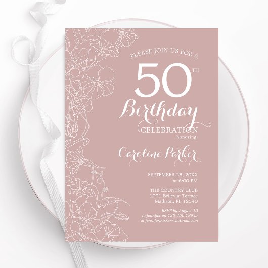 Blush Floral 50ste verjaardagsfeestje Kaart