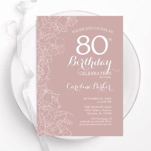 Blush Floral 80ste verjaardagsfeestje Kaart