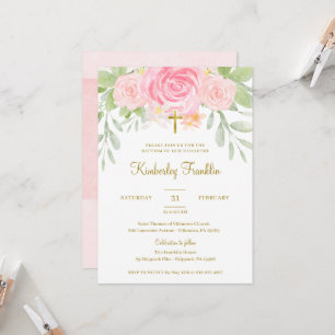 Blush Floral and Gold Foil Girls Baptisme Communis Kaart