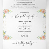 Blush Floral and gold Wedding Drieluik Uitnodiging (Binnenkant midden)