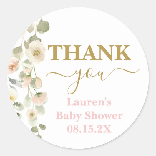 Blush Floral Baby shower Classic Round Sticker (Voorkant)