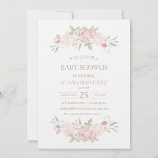 Blush Floral Baby shower Invitation Kaart