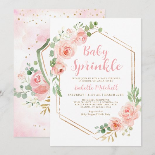 Blush Floral Baby Sprinkle Invitation Kaart (Voorkant / Achterkant)
