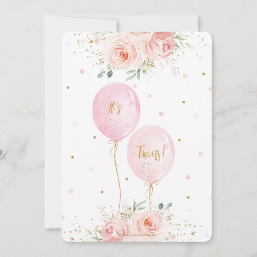 Blush Floral Balloons Twins Baby shower per post Kaart (Achterkant)