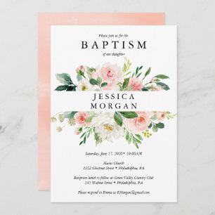 Blush Floral Baptism Invitation Card Kaart