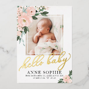 Blush Floral Birth Announge & Bedankt voor je cred Folie Uitnodiging