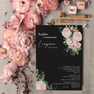 Blush Floral Black Bridal Lingerie Shower Kaart