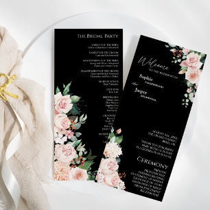 Blush Floral Black Mariage Flat Programme plat