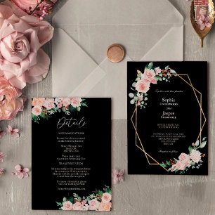 Blush Floral Black Simple All-in-One bruiloft Kaart