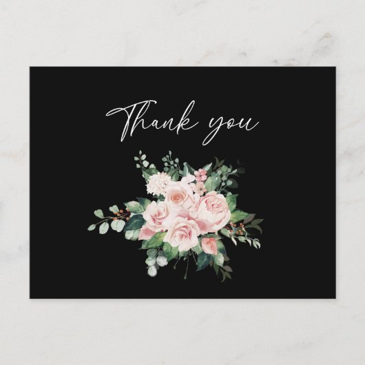 Blush Floral Black Weddenschap Dank je Briefkaart (Voorkant)