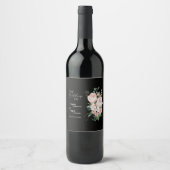 Blush Floral Black Weddenschap Wine Label Wijn Etiket (Voorkant)