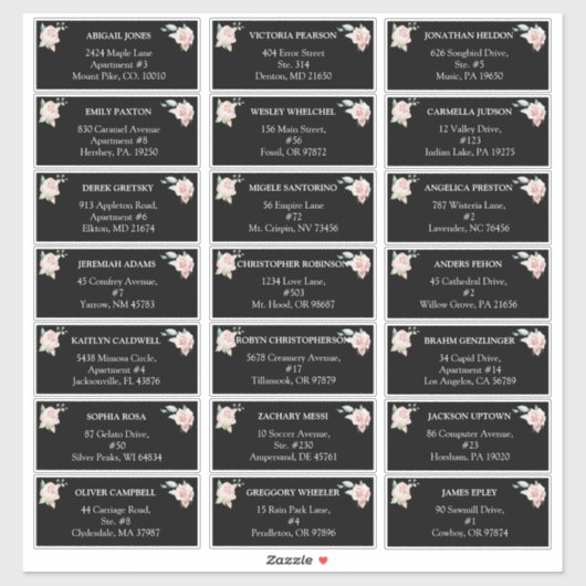 Blush Floral Black Weddenschappen adresetiketten Sticker (Vel)