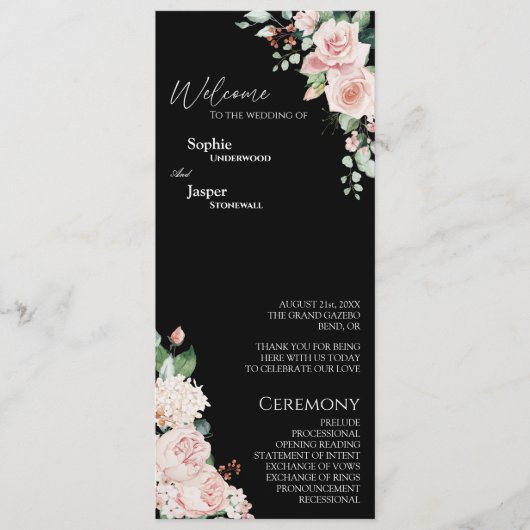 Blush Floral Black Wedding Flat Program Programma (Voorkant)