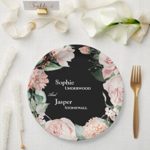 Blush Floral Black Wedding Papieren Bordje