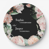 Blush Floral Black Wedding Papieren Bordje (Voorkant)