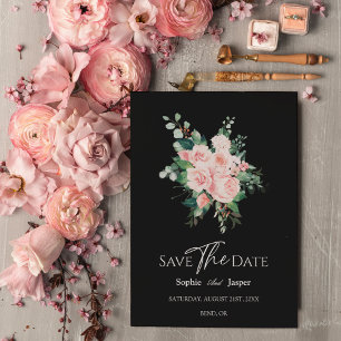 Blush Floral Black Wedding Save the Date Kaart