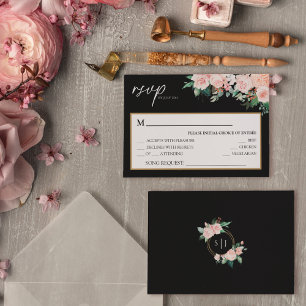 Blush Floral Black Wedding Song Request RSVP-kaart RSVP Kaartje
