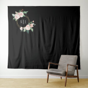 Blush Floral Black Weduwfoto achtergrond Wandkleed