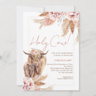 Blush Floral Bohemian Koe Calf Baby shower Kaart
