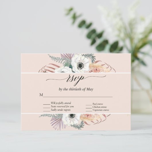Blush Floral Boho Pampas Grass Palm Folim RSVP (Debout devant)