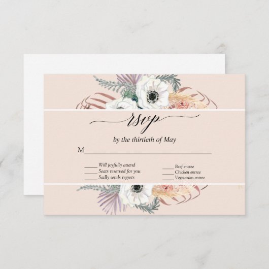 Blush Floral Boho Pampas Grass Palm Folim RSVP (Devant / Derrière)