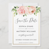 Blush Floral Botanical Wedding Save the Date Kaart (Voorkant)