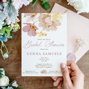 Blush Floral Bridal Shower Invitation Kaart