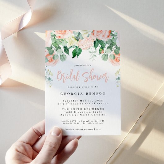 Blush Floral Bridal Shower Invitation Kaart