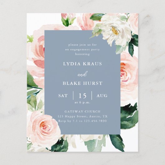 Blush Floral Budget Engagement Party Flyer (Voorkant)