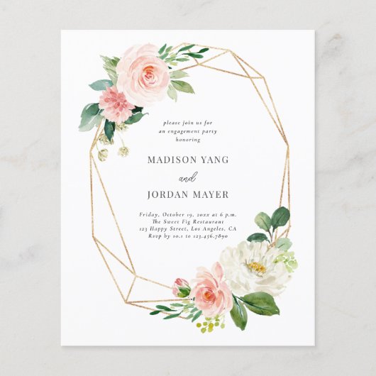 Blush Floral Budget Engagement Party Flyer (Voorkant)