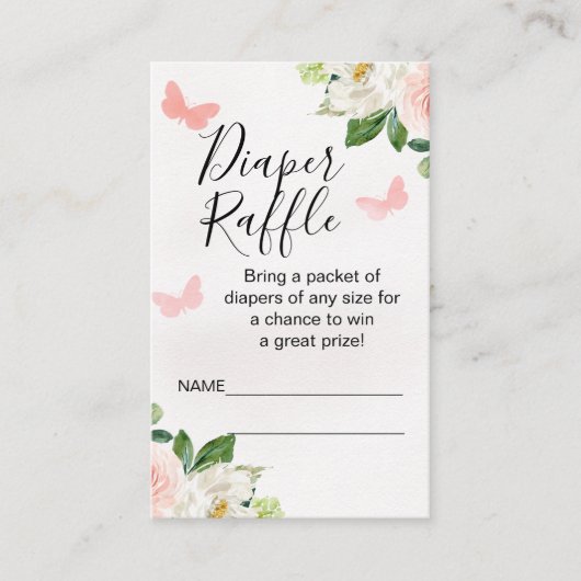 Blush Floral Butterfly Luier Raffle Insert Visitekaartje (Voorkant)