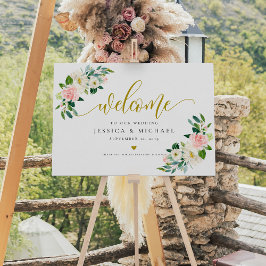 Blush Floral calligrafie Welkomstbord bruiloft Poster