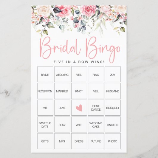Blush Floral | Carte de jeu de Bingo pour la douch (Devant)