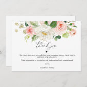 Blush Floral Celebration of Life Dank je kaarten (Voorkant / Achterkant)