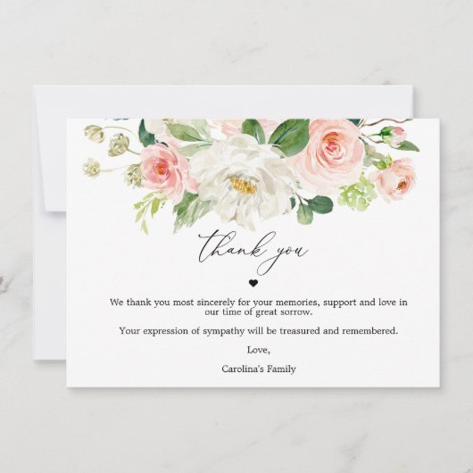 Blush Floral Celebration Of Life Merci Cartes (Devant)