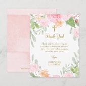Blush Floral Commune of Baptisme Hartelijk dank Notitiekaartje (Voorkant / Achterkant)